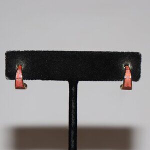 🧡💛 Vintage Gold & Coral Half‑Hoop Earrings · Post · 0.5" Tall · warm retro pop